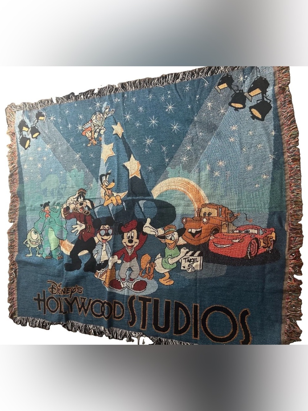 RARE Walt Disney World Wove Tapestry Mickey/ToyStory/Cars/Monster  Blanket 60x50